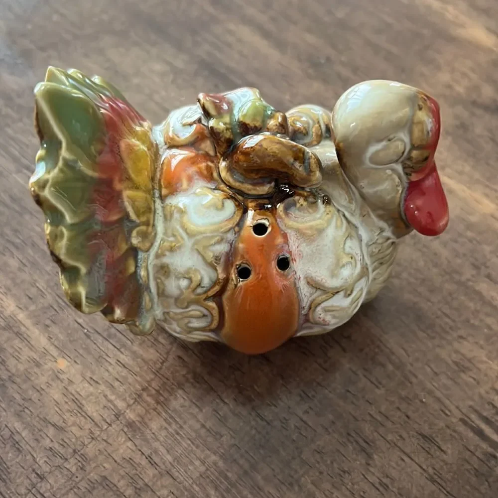 Set of 2 Turkey/1 Pumpkin Interchangeable Salt & Pepper Ceramic Painted Shakers